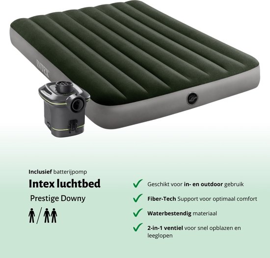 Intex Luchtbed - Twijfelaar - 137 x 191 x 25 cm - Groen - Inclusief pomp - Hoeslaken - Kussen - Reparatieset en Kussenbeschermer van Intex — afbeelding 5