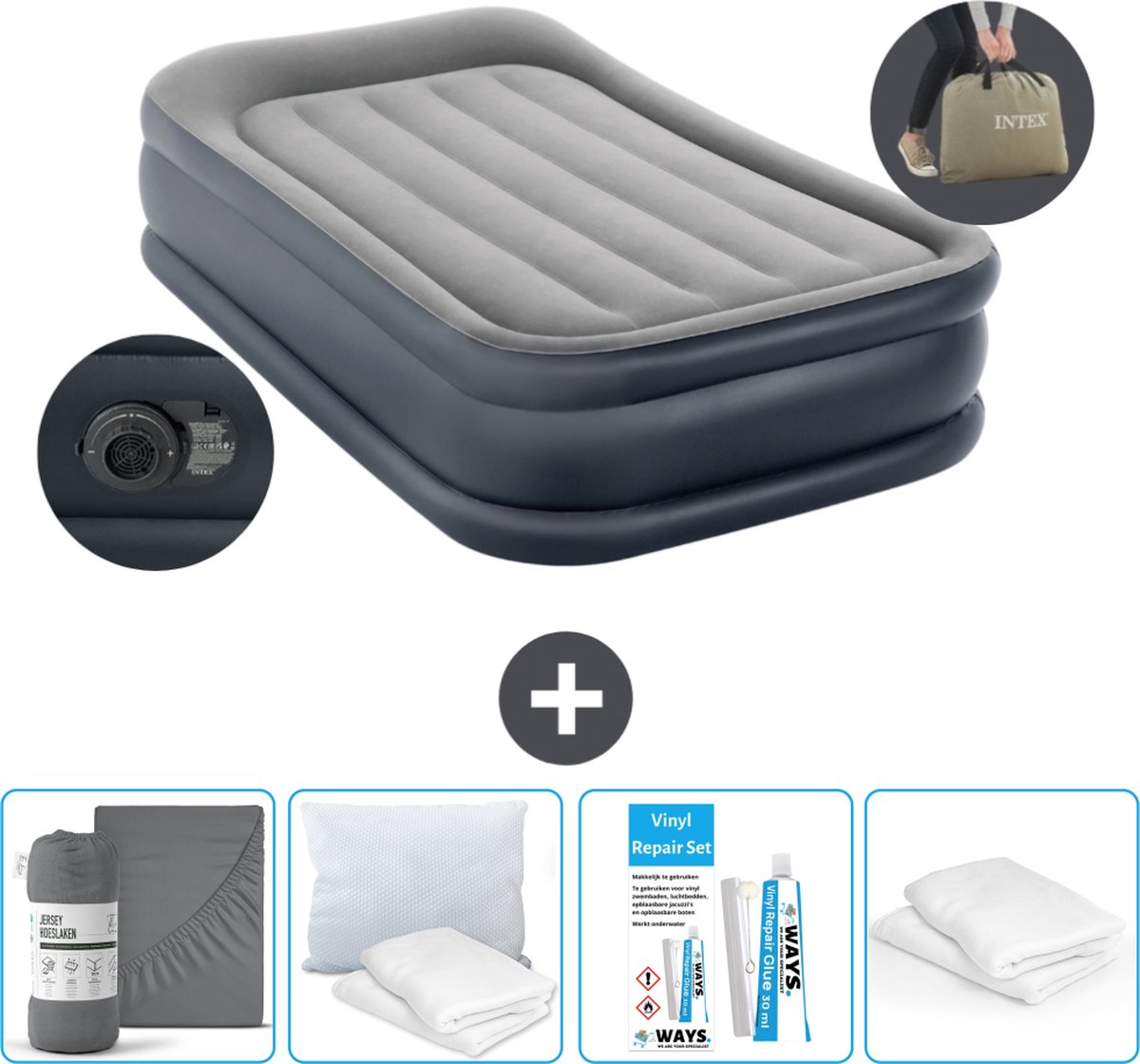 Intex Luchtbed - 1-Persoons - 99 x 191 x 42 cm - Grijs - Inclusief pomp - Accessoires CB19