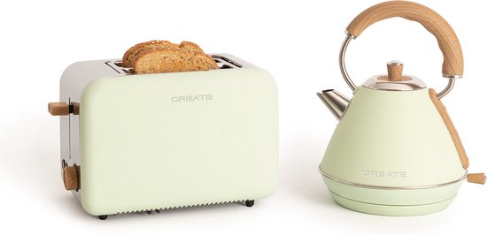 CREATE PACK - TOAST RETRO Broodrooster + KETEL RETRO M Waterkoker 1L - Pastelgroen