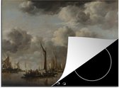 KitchenYeah® Inductie beschermer 77x59 cm - A River Scene with a Dutch Yacht Firing a Salute - Schilderij van Jan van de Capelle - Kookplaataccessoires - Afdekplaat voor kookplaat - Inductiebeschermer - Inductiemat - Inductieplaat mat