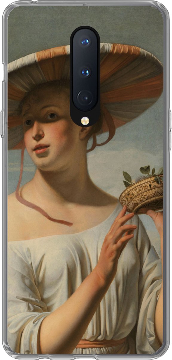 Geschikt voor OnePlus 8 hoesje - Meisje met een brede hoed - Schilderij van Caesar Boëtius van Everdingen - Siliconen Telefoonhoesje