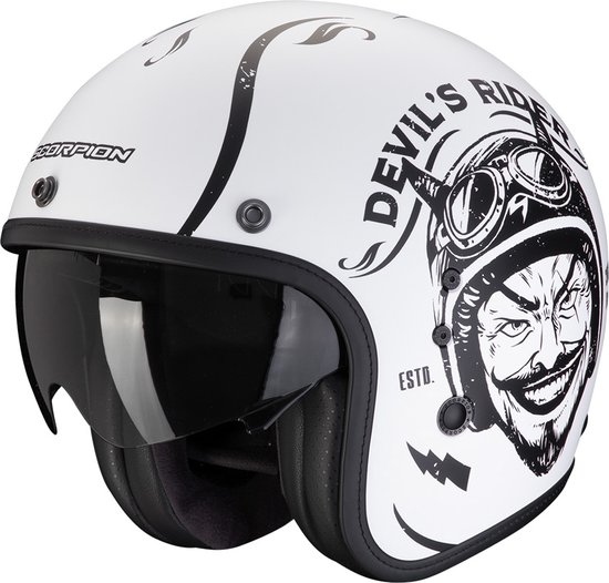 Scorpion Belfast Evo Romeo Matt Wit Zwart Jethelm - Maat S - Helm