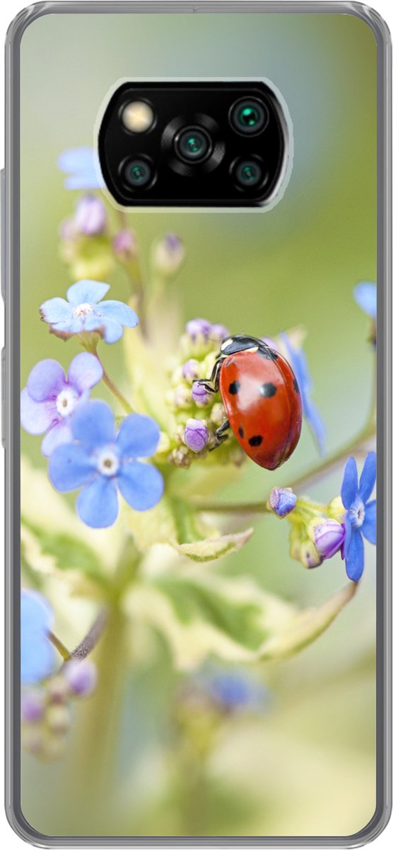 Telefoonhoesje Geschikt voor Xiaomi Geschikt voor Poco X3 Pro hoesje - Lieveheersbeestje - Bloem - Lente - Siliconen Telefoonhoesje Telefoonhoesje