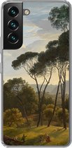 Geschikt voor Samsung Galaxy S22 hoesje - Italiaans landschap met parasoldennen - Schilderij van Hendrik Voogd - Siliconen Telefoonhoesje