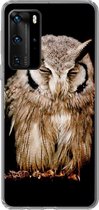 Telefoonhoesje Geschikt voor Huawei P40 Pro hoesje - Uil - Vogel - Zwart - Siliconen Telefoonhoesje