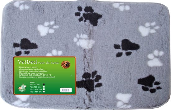 Vetbed gebiesd grijs met pootprint 150x100 cm
