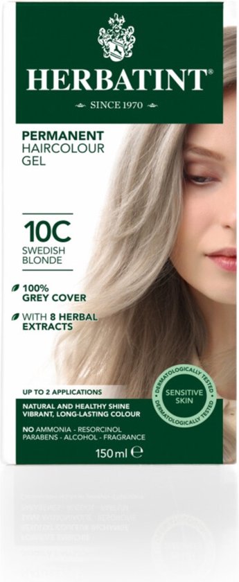 Foto: Herbatint 10c zweeds blond 100 biologische permanente vegan haarkleuring met 8 plantenextracten 150 ml