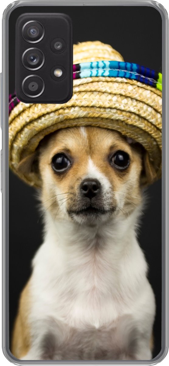 Telefoonhoesje Geschikt voor Samsung galaxy a73 hoesje - Hond - Sombrero - Zwart - Siliconen Telefoonhoesje Telefoonhoesje