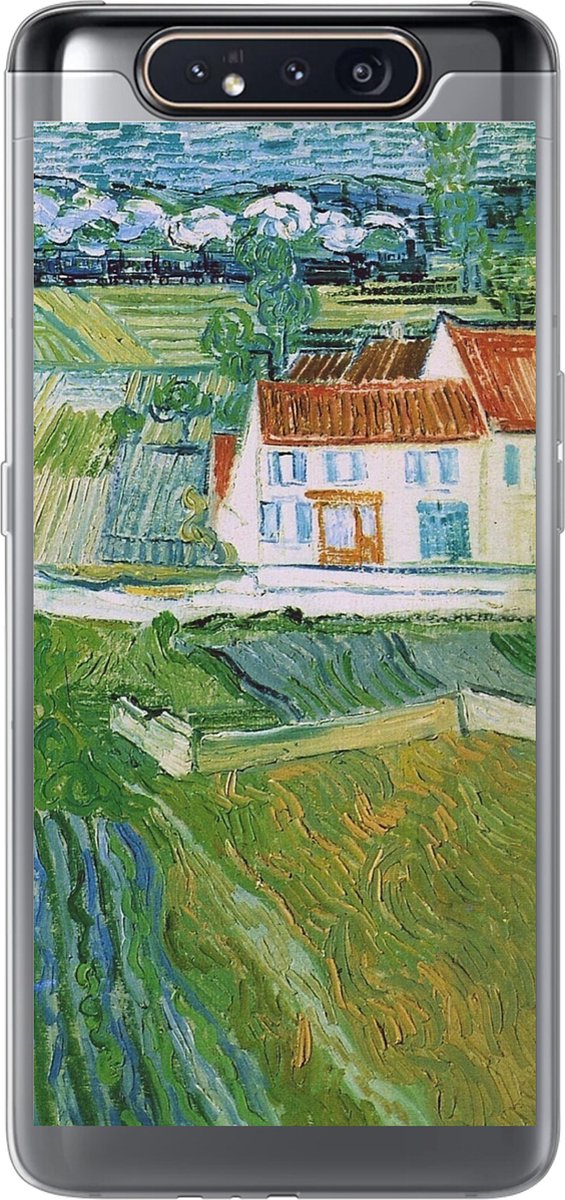 Geschikt voor Samsung Galaxy A80 hoesje - Landschap met koets en trein - Vincent van Gogh - Siliconen Telefoonhoesje
