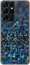 Geschikt voor Samsung Galaxy S21 Ultra hoesje - Glitter - Blauw - Abstract - Design - Siliconen Telefoonhoesje