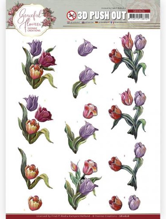 3D Push Out - Yvonne Creations - Graceful Flowers - Colourful Tulips