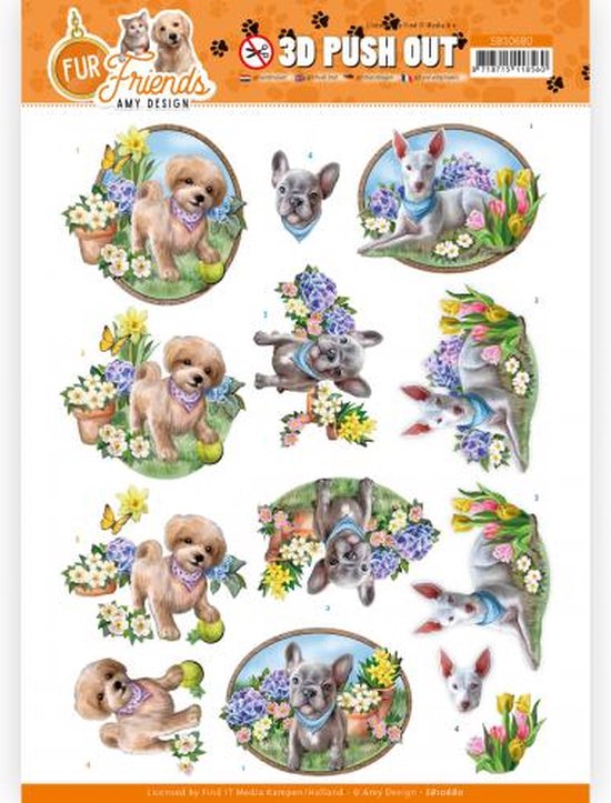 3D Push Out - Amy Design - Fur Friends - Dogs in the Garden