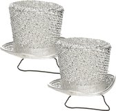 Guirca Carnaval verkleed mini hoedje voor diverse thema's - 2x - zilver - glitters - dames
