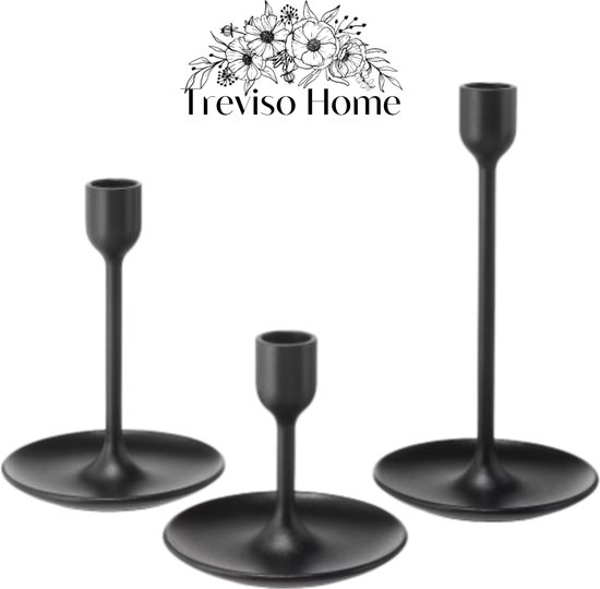 Treviso Home Metalen Kandelaars Zwart - Set van 3 Kandaars- Met Vilten Onderkant