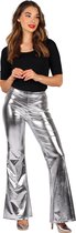 Damesbroek Flared Metallic Zilver - Dames - Verkleedkleding - Carnavalskleding - Zilveren Broek - Maat XXL