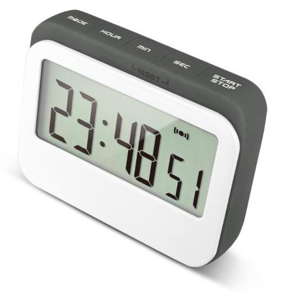 Krumble Digitale Kookwekker - Met digitale klok en alarm - Perfect voor in keuken met magneet en rubberen stootrand - Wit met grijs