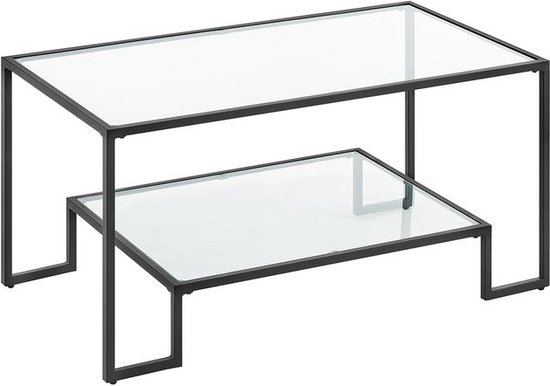 Signature Home Salontafel met 2 planken in gehard glas Stalen frame Basis zwart 100 x 55 x 45 cm