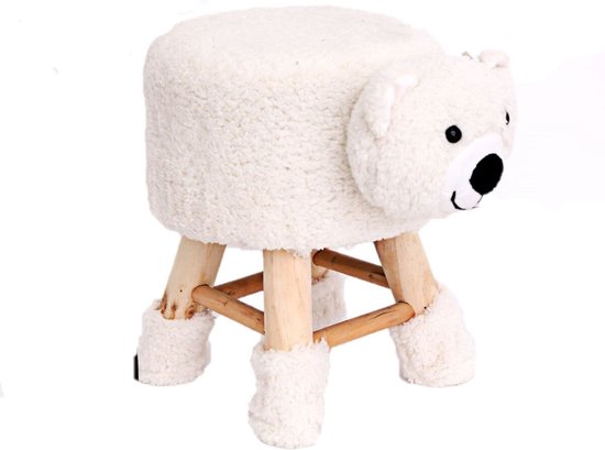 SVITA Dierenkruk met opbergruimte Kinderkruk Opberghulpmiddel Zitkruk Polster met houten poten Kinderkamer Decoratie Zitbox Dierenmotief Mops Lichtbruin
