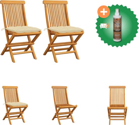 vidaXL Bistrostoelen 6 st inklapbaar met kussens bamboe crèmewit