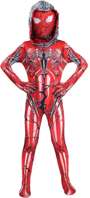 Superheldendroom - Halloween Spider-Man met hoodie - 146/152 (10/11 Jaar) - Verkleedkleding - Superheldenpak