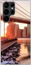Geschikt voor Samsung Galaxy S22 Ultra hoesje - New York - Brooklyn - Bridge - Siliconen Telefoonhoesje