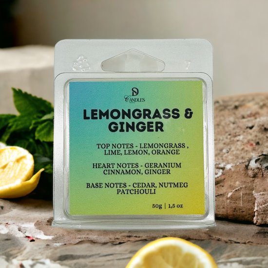 Wax Melts Notes of Lemon Grass & Ginger - 50 gr | 1,5 oz - Handgemaakte Wax Melts - Waxmeltblokjes | SD Candles and Deco