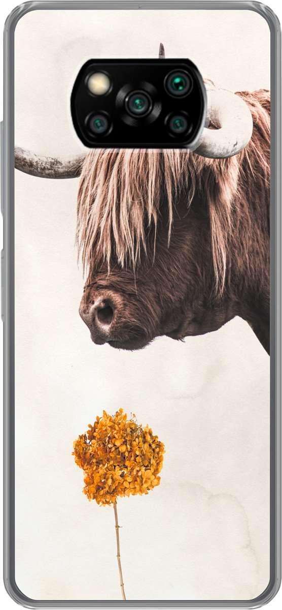 Telefoonhoesje Geschikt voor Xiaomi Geschikt voor Poco X3 Pro hoesje - Schotse hooglander - Vintage - Bloem - Siliconen Telefoonhoesje Telefoonhoesje
