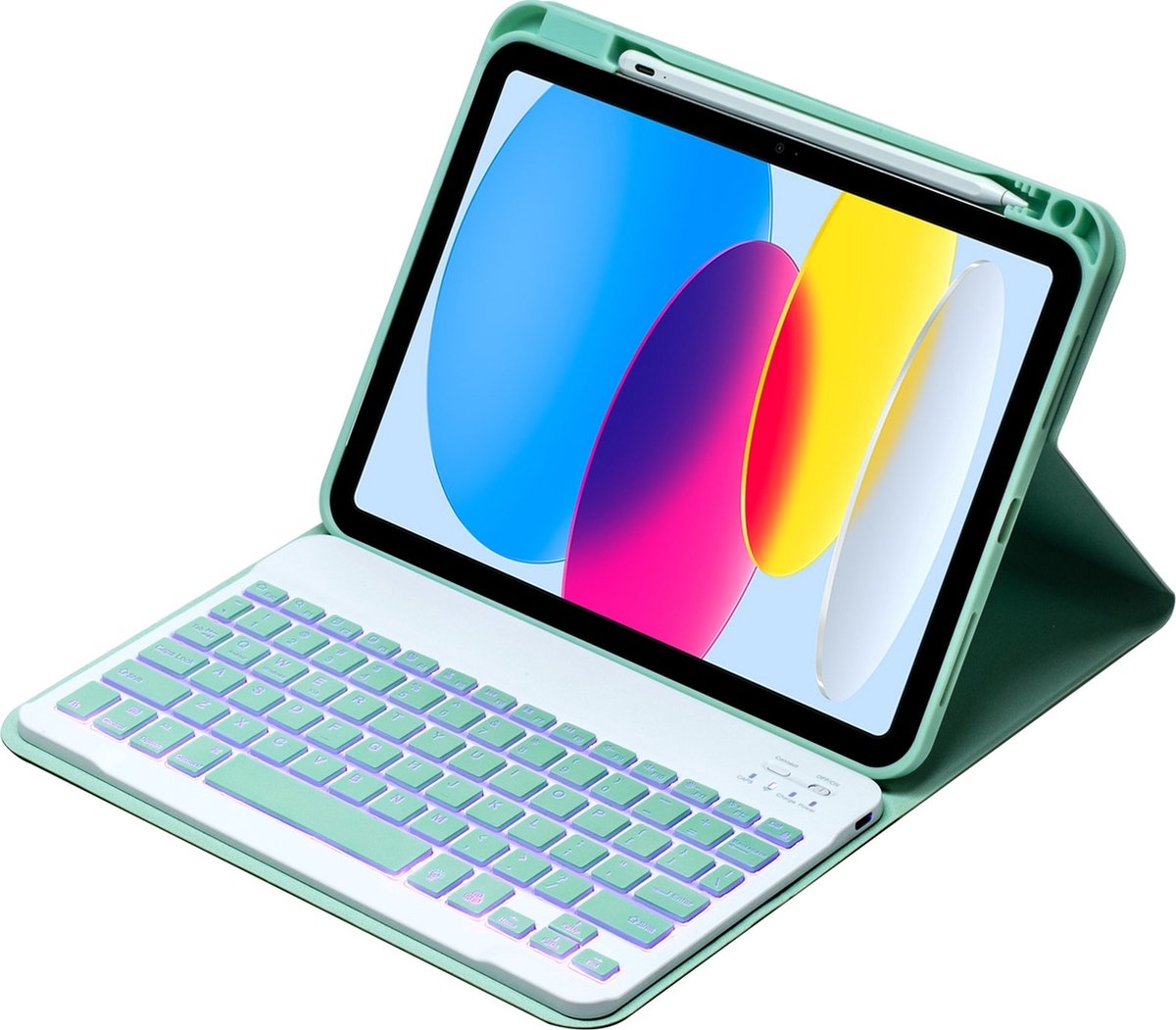 Mobigear Tablethoes geschikt voor Apple iPad 10 (2022) Hoes | Mobigear Keys QWERTY Bluetooth Toetsenbord Bookcase + Stylus Houder - Groen