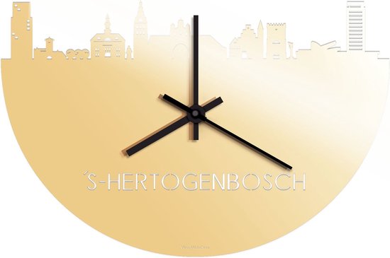 Skyline Klok 's-Hertogenbosch Goud Metallic - Ø 40 cm - Stil uurwerk - Wanddecoratie - Meer steden beschikbaar - Woonkamer idee - Woondecoratie - City Art - Steden kunst - Cadeau voor hem - Cadeau voor haar - Jubileum - Trouwerij - Housewarming -