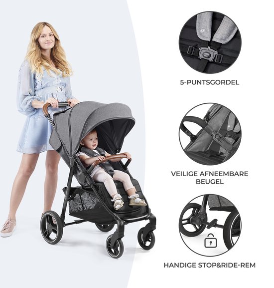 Kinderkraft GRANDE PLUS Buggy - Met één hand inklapbaar - Tot 22 kg - Grijs — afbeelding 4