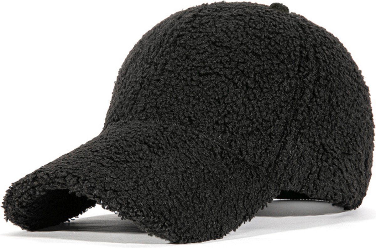 Teddy pet - Zwart - cap - one size - verstelbaar - warm - one size - fashion item - winterpet - hoofddeksel - eyecatcher - zacht - accessoire - uniseks - polyester - fluffy - modieus - stijlvol - baseball pet