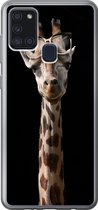 Telefoonhoesje Geschikt voor Samsung Galaxy A21s hoesje - Giraffe - Bril - Zwart - Siliconen Telefoonhoesje