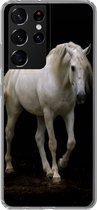 Geschikt voor Samsung Galaxy S21 Ultra hoesje - Paarden - Boerderijdieren - Zwart - Siliconen Telefoonhoesje