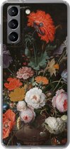 Geschikt voor Samsung Galaxy S21 hoesje - Stilleven met bloemen en een horloge - Schilderij van Abraham Mignon - Siliconen Telefoonhoesje