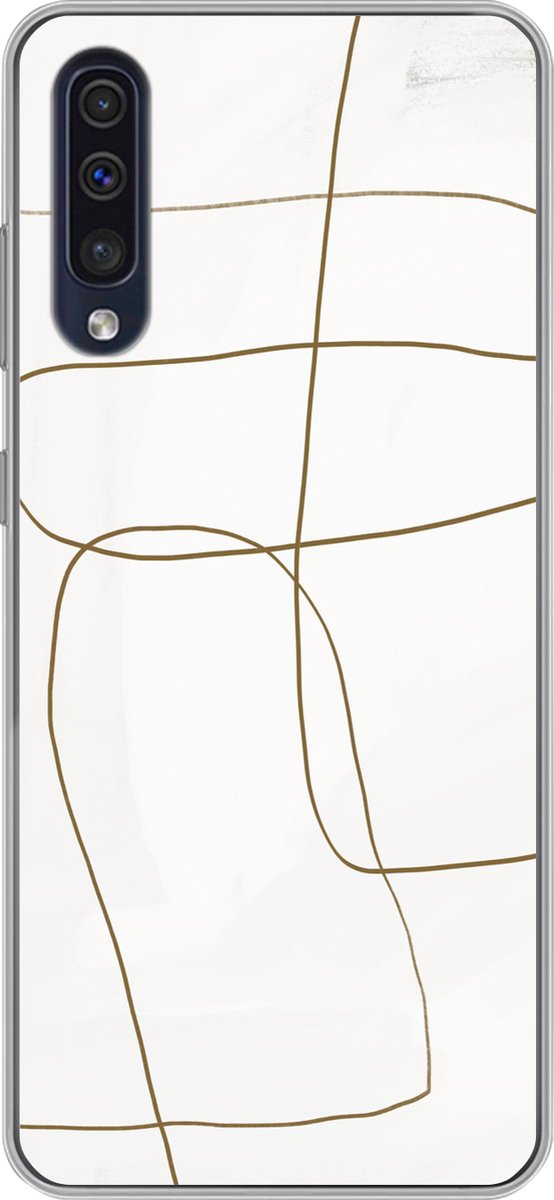 Telefoonhoesje Geschikt voor Samsung Galaxy A30s hoesje - Kunst - Bruin - Wit - Abstract - Siliconen Telefoonhoesje Telefoonhoesje