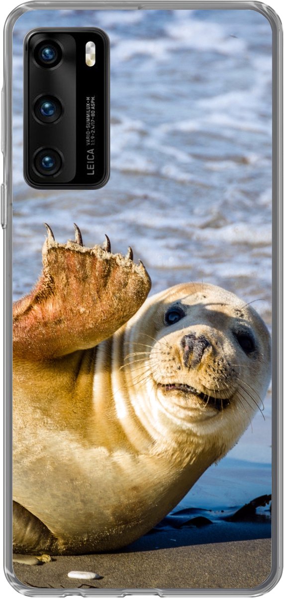Telefoonhoesje Geschikt voor Huawei P40 hoesje - Zeehond - Grappig - Zwaaien - Kinderen - Jongens - Meisjes - Kindje - Siliconen Telefoonhoesje Telefoonhoesje