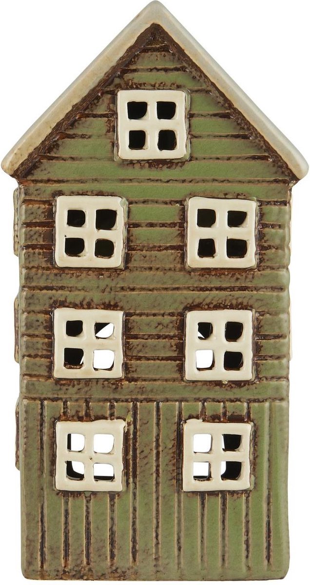 Ib Laursen - Keramieken huisje - Groen hoog - Thorshavn serie - waxinelichthouder - 27647-81