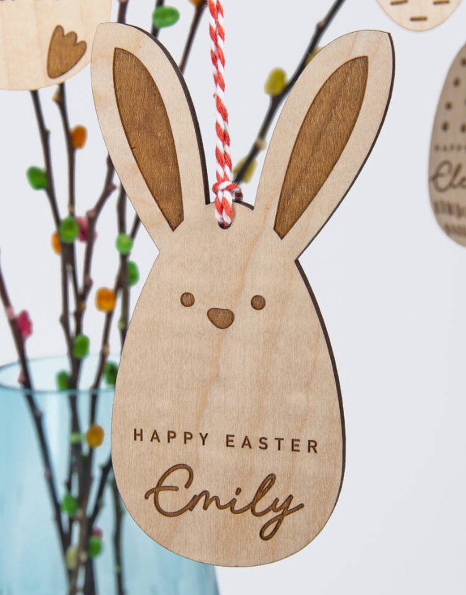 Paasdecoratie gepersonaliseerd in hout | Paascadeau | Hanger Pasen met naam | Pasen | Pasen hanger | Houten aanhangwagen | Paasnest | paasmandje/konijntje