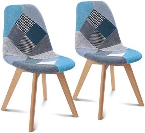 Set van 2 Scandinavische stoelen SARA patchwork blauw