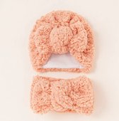 baby muts sjaal - set - meisje - muts - teddy - sjaal - oud roze - kraamcadeau