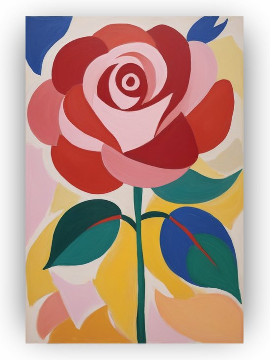 Roos Henri Matisse stijl poster - Roos posters - Muurdecoratie Matisse - Muurdecoratie industrieel - Poster slaapkamer - Kunstwerk - 50 x 70 cm