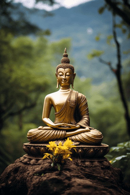 Buddha Poster | Yoga Poster | Sereen | Meditatieposter | Massagesalon | 51x71cm | Wanddecoratie | Muurposter | BY | Geschikt om in te lijsten