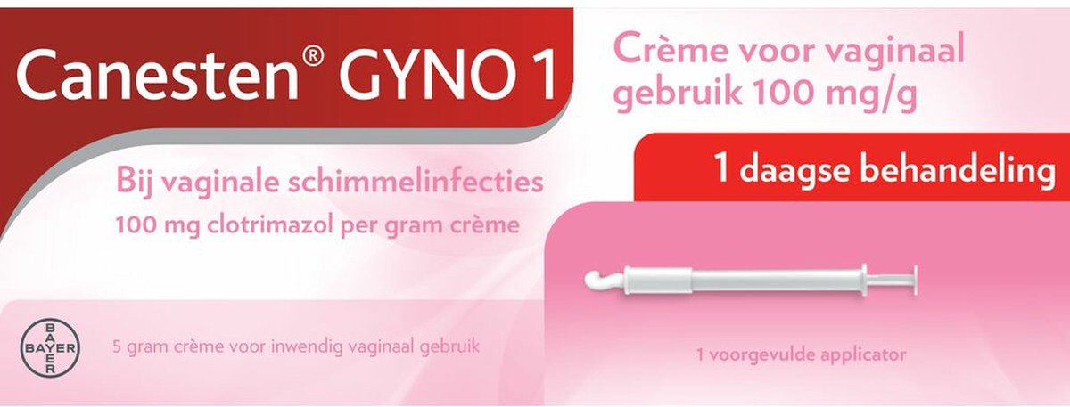Canesten Gyno Crème 5g | 1-daagse Behandeling van Vaginale Schimmel | Verlicht Jeuk en Branderig Gevoel | Bevat 10% Clotrimazol | Eénmalige Applicatie voor Snelle Verlichting