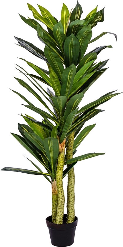 Kunstplanten voor binnen - Kamerplanten - Kunstplant - Nep planten - Kunstboom - Dracaena - Inclusief plantenpot - Inclusief decoratie mos - Palmhout - Textielvezel - Groen - 120 cm