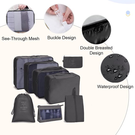 Set De 4 Sacs De Compression Voyage - Organisateurs De Valise Imperméables - Pour Gain De Place, Rangement Vêtements