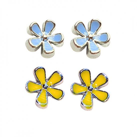 2 paar -Allergievrij -oorbellen -blauw -geel- bloem- Charme Bijoux