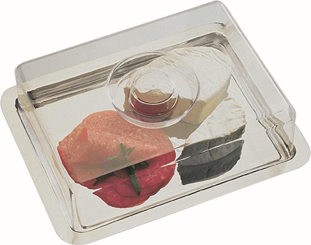 Taart/kaasschaal RVS 27x18 cm, hoogte 7cm