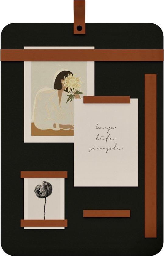 Magneetbord 50x35 Handles and more® COGNAC / zwart staal (inclusief 6