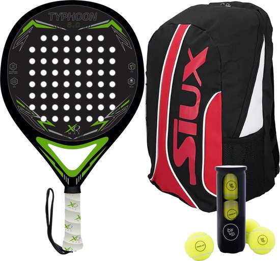 XQMax Padel Racket Typhoon - met Padel Tas en 3 Padel Ballen - Lichtgewicht Padelracket - Ronde vorm - Sweetspot - Geschikt voor Alle Niveaus - Cadeau