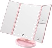 Make-upspiegel, 1 x / 2 x / 3 x drievoudig gevouwen make-upspiegel met 21 ledlampen en verstelbaar touchscreen, verlichte spiegel, make-upspiegel voor werkblad (roze)
